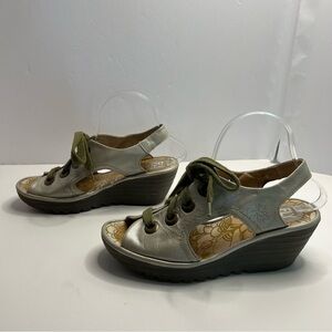 FLY LONDON open toe sling back front lace Wedge Platform Sandals EU 39 US 8-8.5